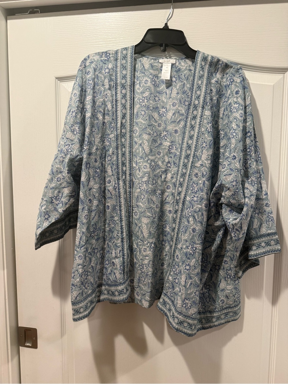 J Jill Light Blue Floral Open Front Kimono Jacket it fits much lager. I usually